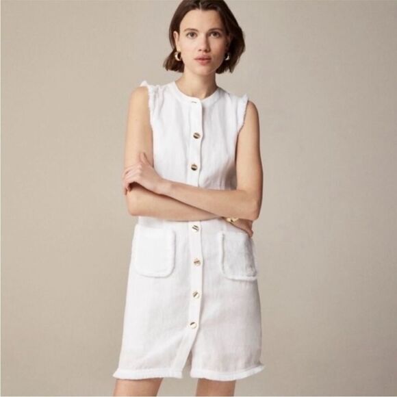 J.Crew Raw Hem Mini Shirtdress Linen White Belted Medium NWT - Picture 3 of 14
